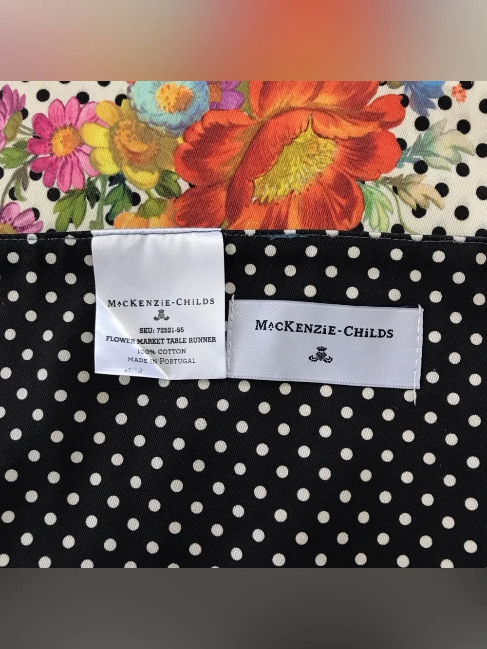 MacKenzie-Childs Flower Market Table Runner Polka Dot Reversable Pink Teal Rare